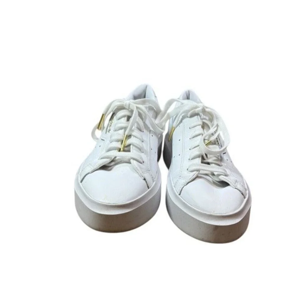Adidas Sleek Super Womens Size 7.5 White Gold Athletic Leather Shoes Sneakers